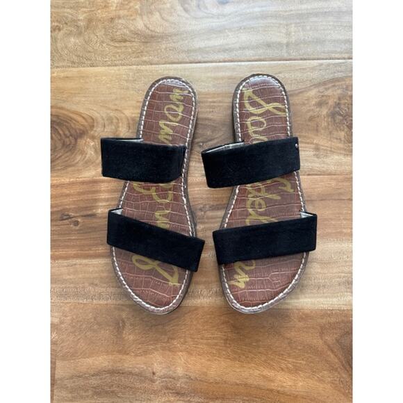 Sam Edelman Shoes - Sam Edelman Gala Black Suede Two-Strap Leather Slide Sandals- Size 8.5